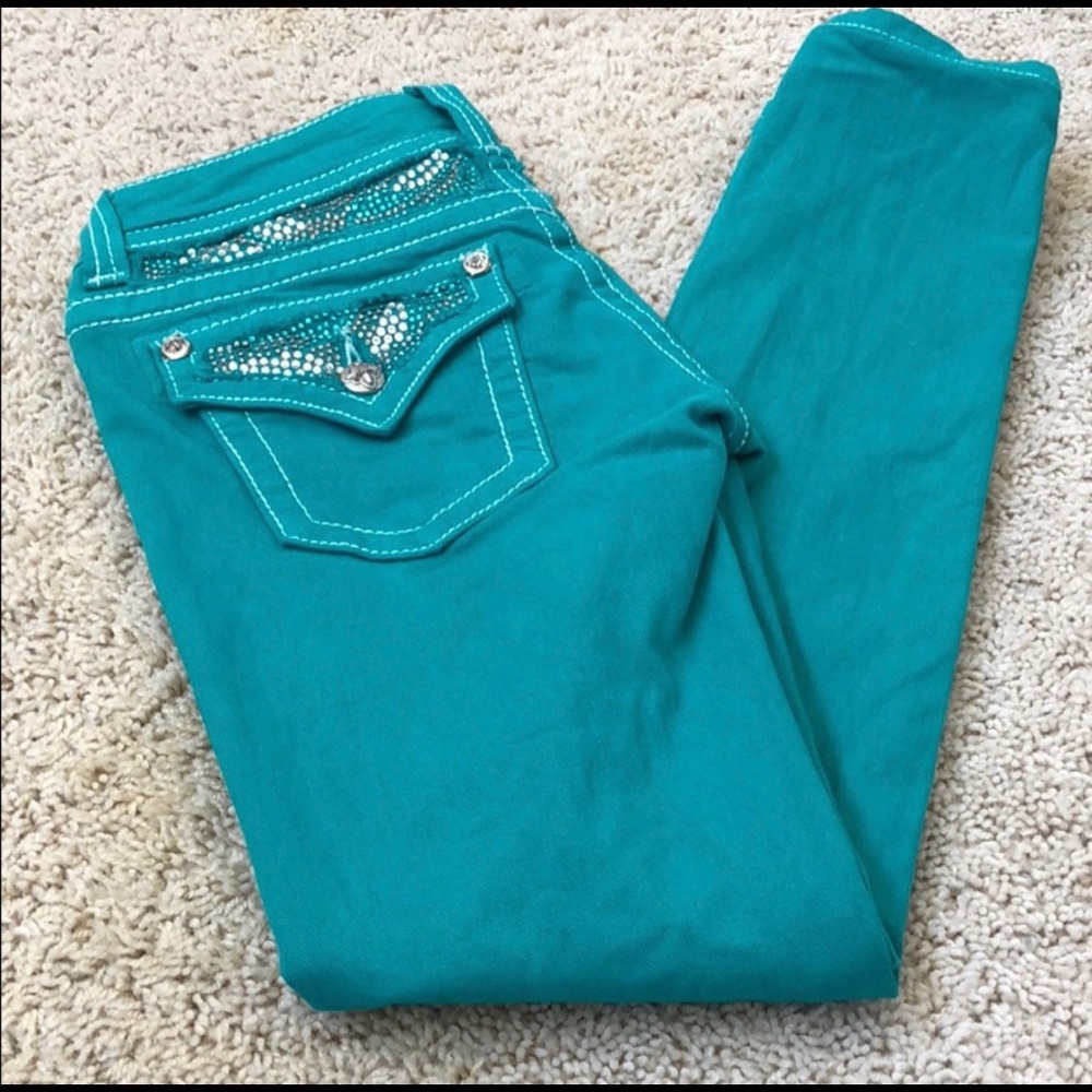 Miss me turquoise aqua blue bling skinny jeans